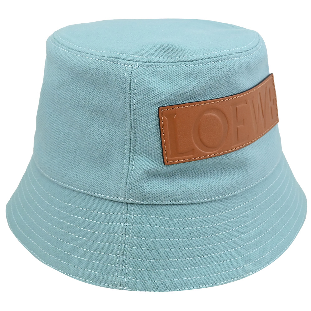 LOEWE 經典LOGO皮飾帆布漁夫帽/遮陽帽.湖水綠