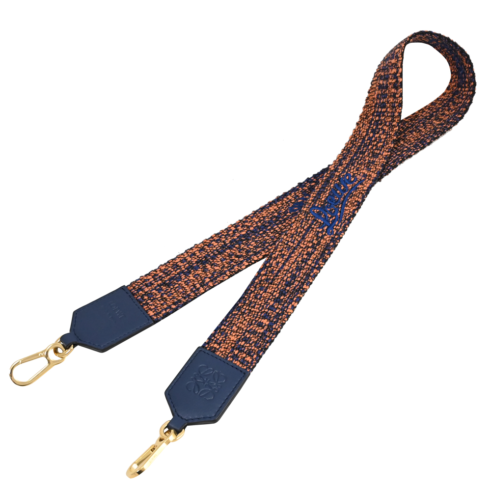 LOEWE 電繡LOGO雙色寬版織帶造型替換背帶.深藍 98cm