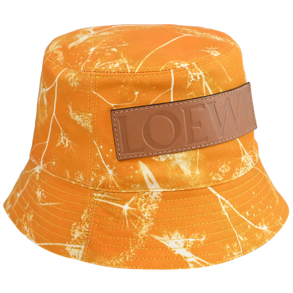 LOEWE 經典LOGO皮飾印花帆布漁夫帽/遮陽帽.亮橘