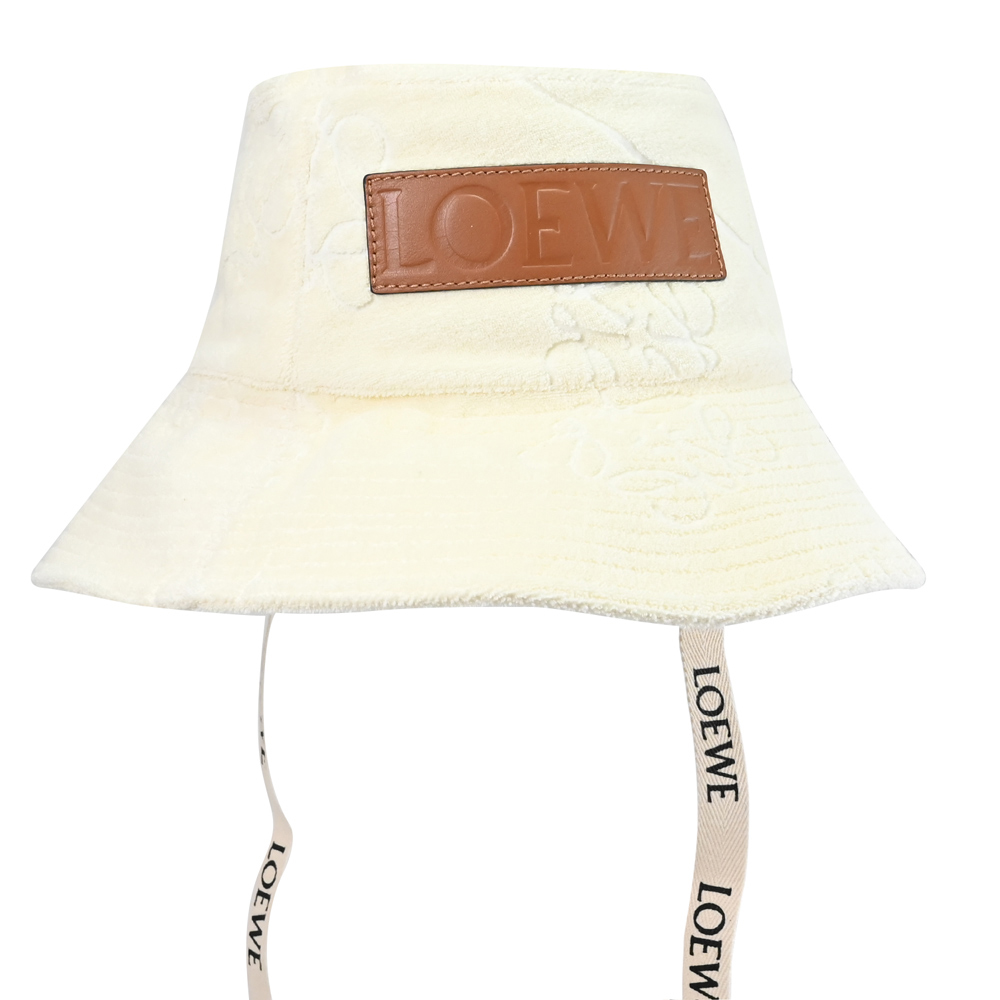 LOEWE 經典LOGO皮飾緹花造型漁夫帽/遮陽帽.米白