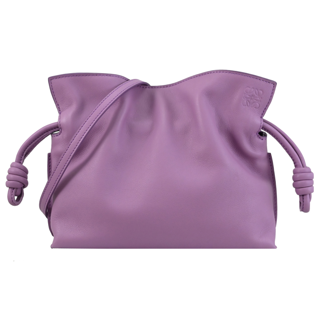 LOEWE Mini Flamenco 小牛皮束口磁釦斜揹包.粉紫