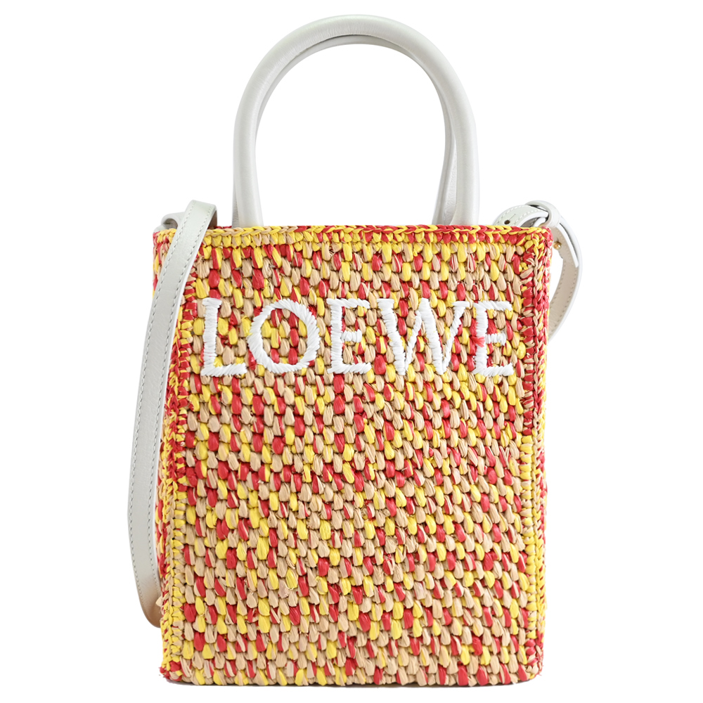 LOEWE Standard A5 品牌LOGO渡假風草編手提兩用包.白邊