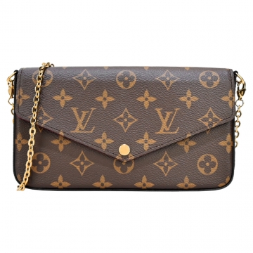 Louis Vuitton Pochette Félicie 鍊帶手提多功能肩背晚宴包(桃x卡其棕)