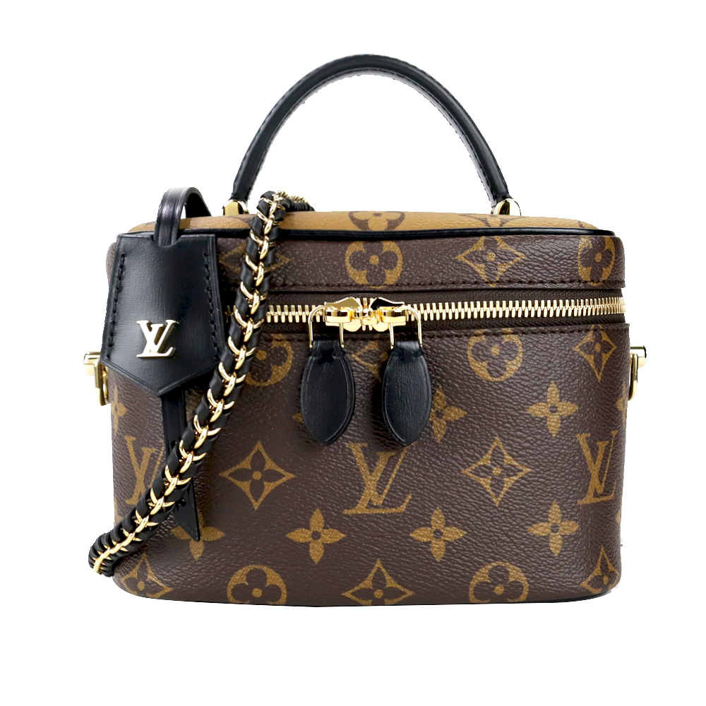 Louis Vuitton VANITY PM系列Reverse帆布掛鎖皮革飾邊手提/斜背包(咖啡/棕)