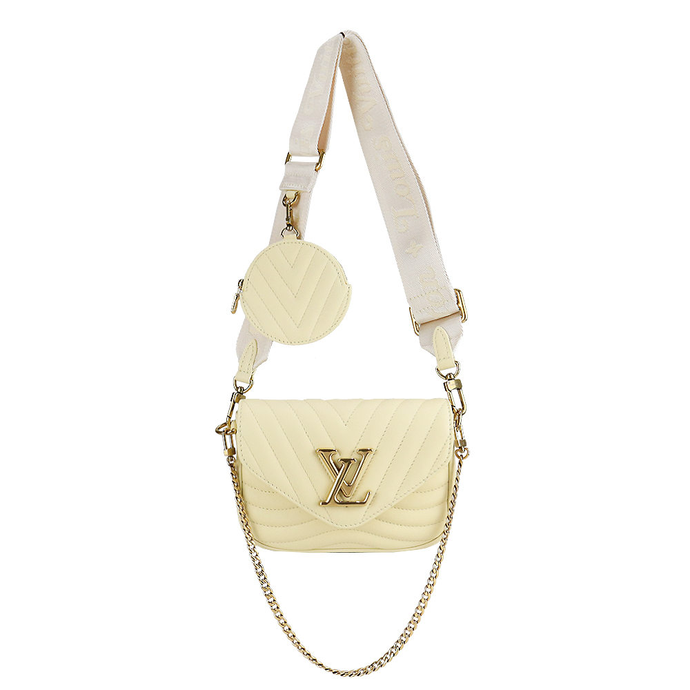 Louis Vuitton 新款NEW WAVE MULTI-POCHETTE絎縫小牛皮二合一零錢翻蓋斜背包(黃)