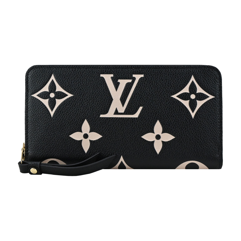 Louis Vuitton 經典LOGO牛皮壓花拉鍊長夾(黑色)