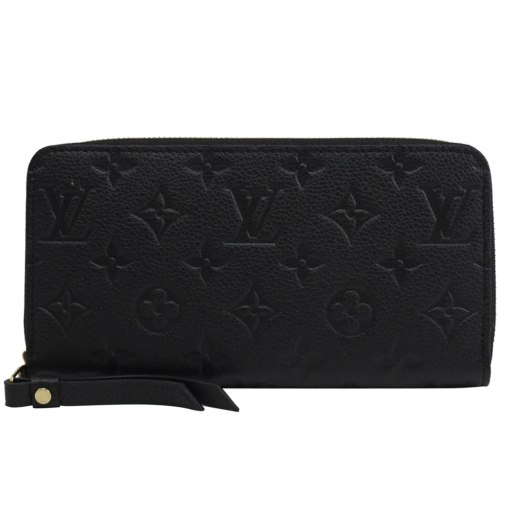Louis Vuitton LV M61864 M60571 經典花紋全皮革壓紋拉鍊長夾.黑