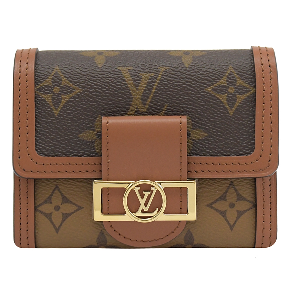 Louis Vuitton 路易威登 LV M68725 DAUPHINE 經典印花三折零錢短夾.咖邊