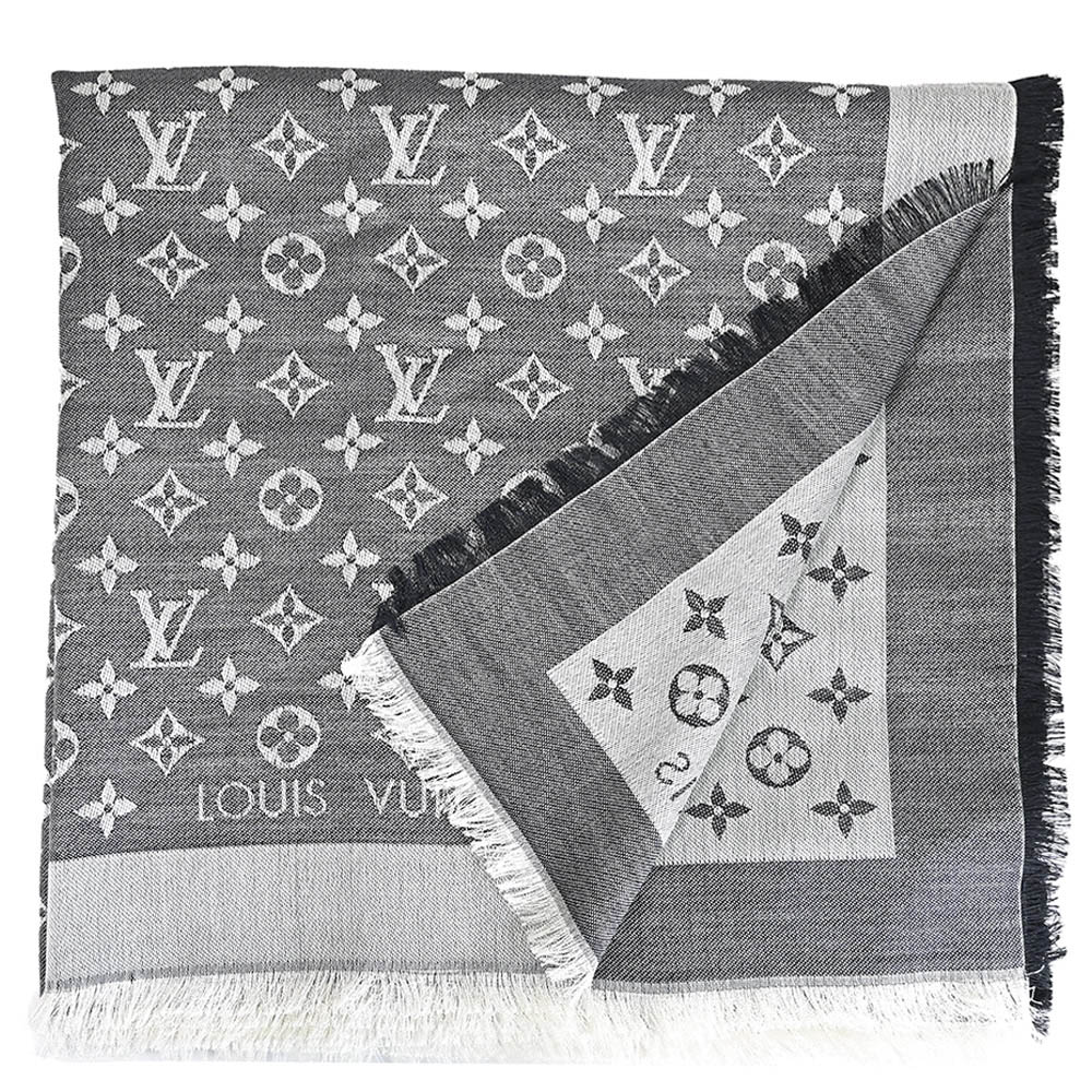 Louis Vuitton LV M71378 Monogram Denim 經典花紋羊毛絲綢披肩圍巾.黑