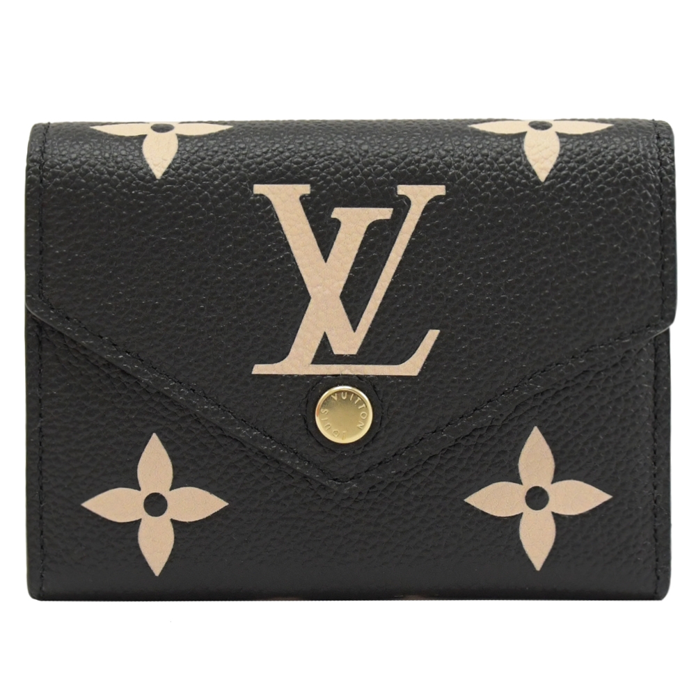 Louis Vuitton 路易威登 Louis Vuitton LV M80968 VICTORINE 經典印花壓紋牛皮三折零錢短夾.黑/米白