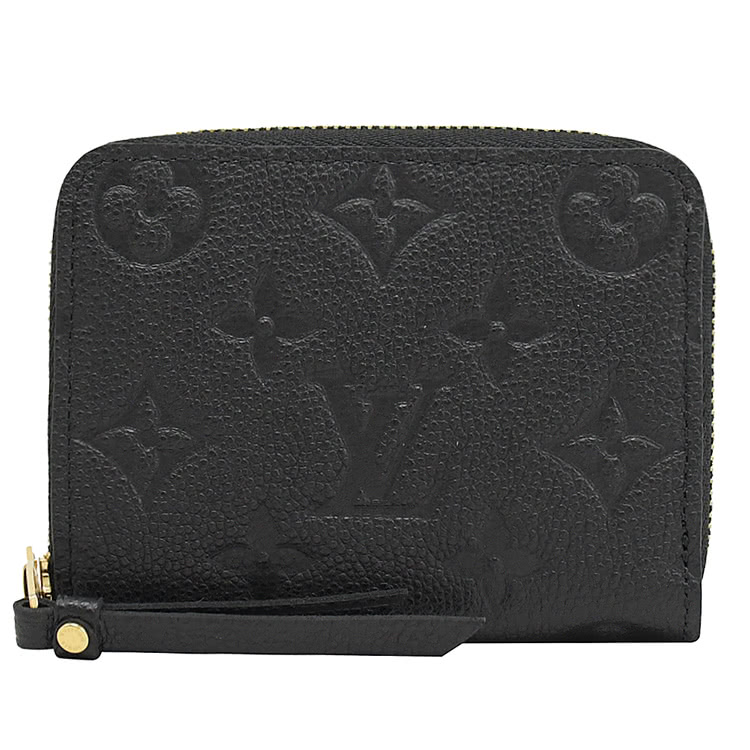 Louis Vuitton LV M60574 經典花紋全皮革壓紋信用卡零錢包.黑