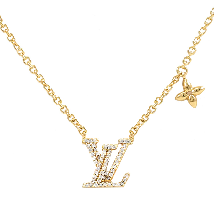 Louis Vuitton LV M00596 LV Iconic 經典花紋水鑽鑲嵌鎖骨項鍊.金 現貨