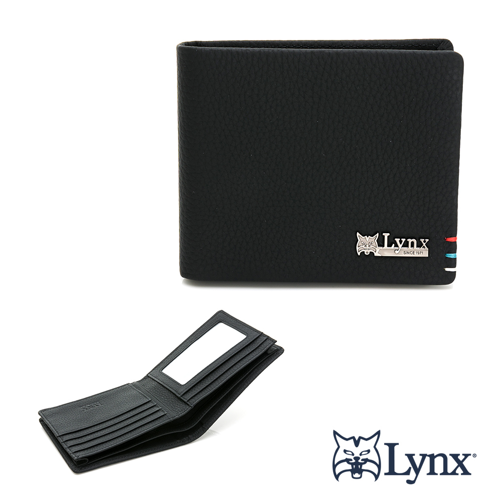 Lynx - 美國山貓進口小牛皮自然紋雙開加厚透明窗5卡短皮夾