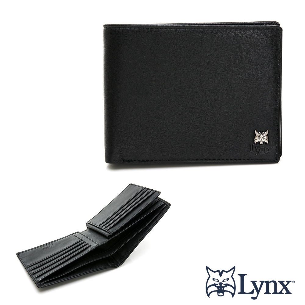 Lynx - 美國山貓進口nappa牛皮軟質感左右可拉取活頁9卡透明窗短皮夾