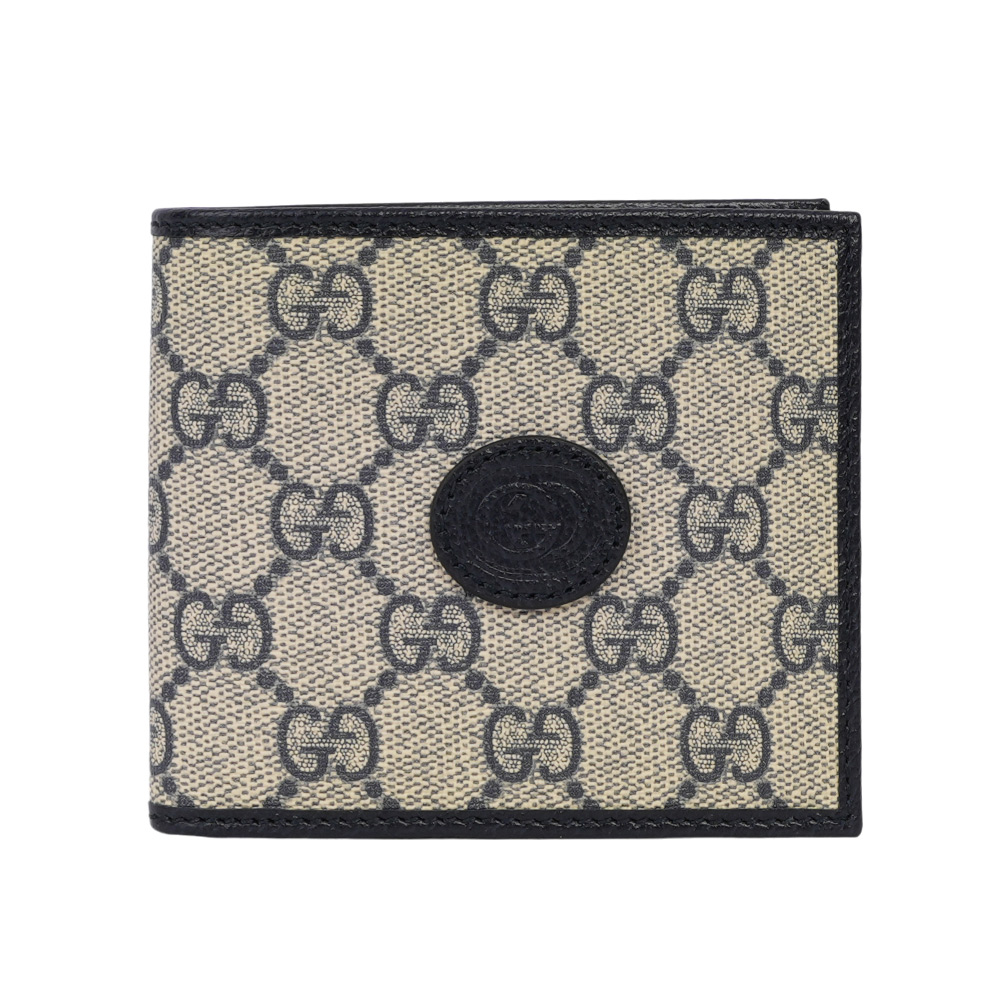 GUCCI Interlocking G Logo 對開8卡短夾(米色/黑藍色) 671652 K9GSN 4075