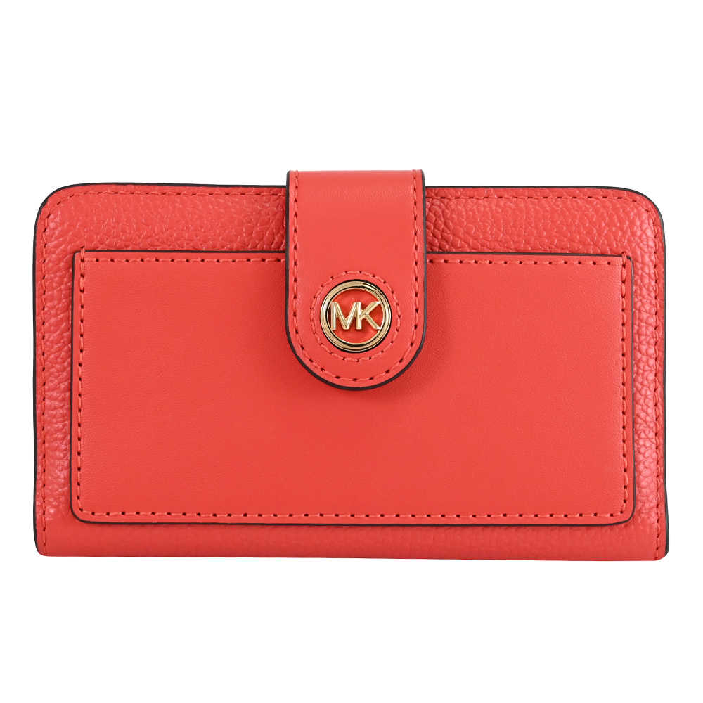 MICHAEL KORS MK CHARM 金屬LOGO扣式簡易零錢中夾.珊瑚紅