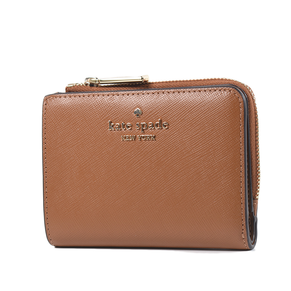 KATE SPADE Madison L型拉鍊袋防刮釦式短夾-焦糖色