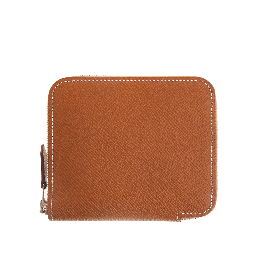 HERMES 經典Silk In Compact EPSOM 小牛皮拉鍊絲巾短夾 (GOLD/CASSIS-VERT)