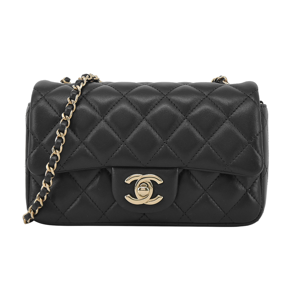 CHANEL 24K新款Mini Flap 經典雙C LOGO 菱格紋小羊皮斜/肩揹包(黑色)