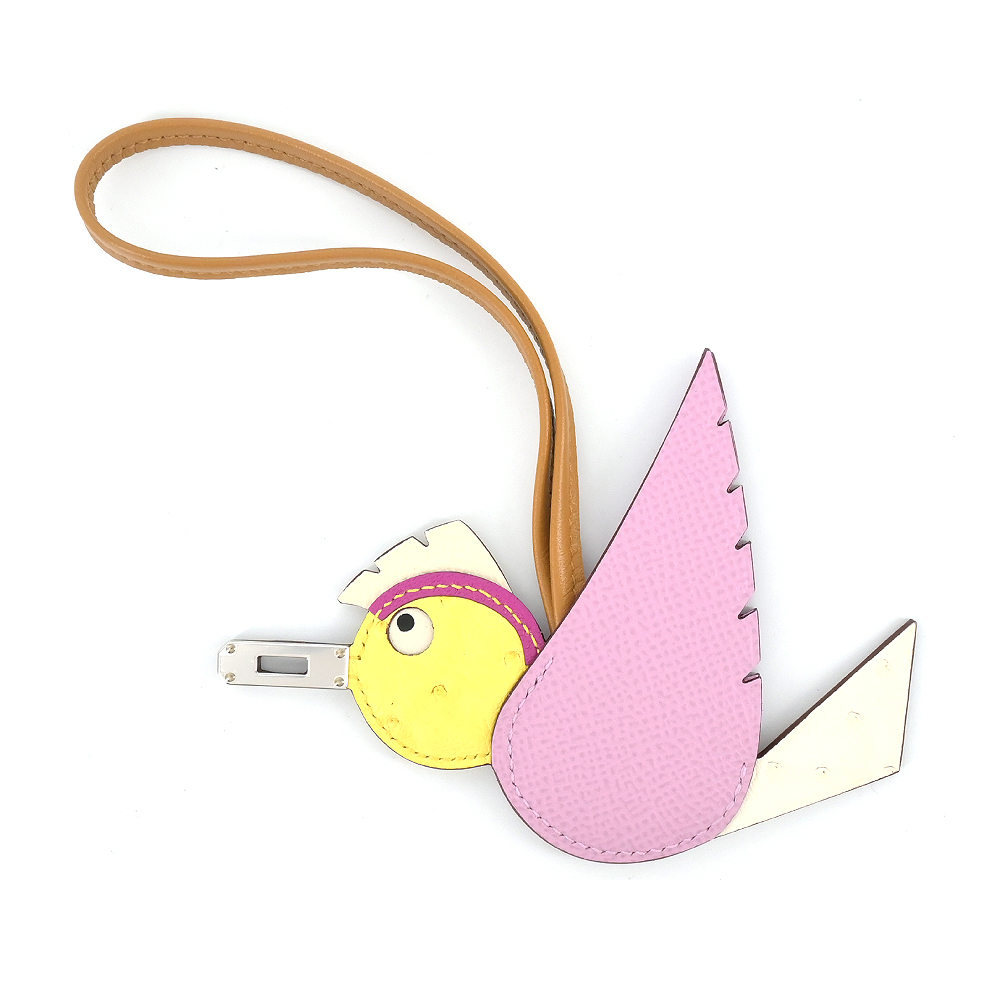 Hermes 愛馬仕 Birdy charm 牛皮鴕鳥皮羊皮拼接飛鳥吊飾(淡紫/黃柚子/玉蘭/芝麻)