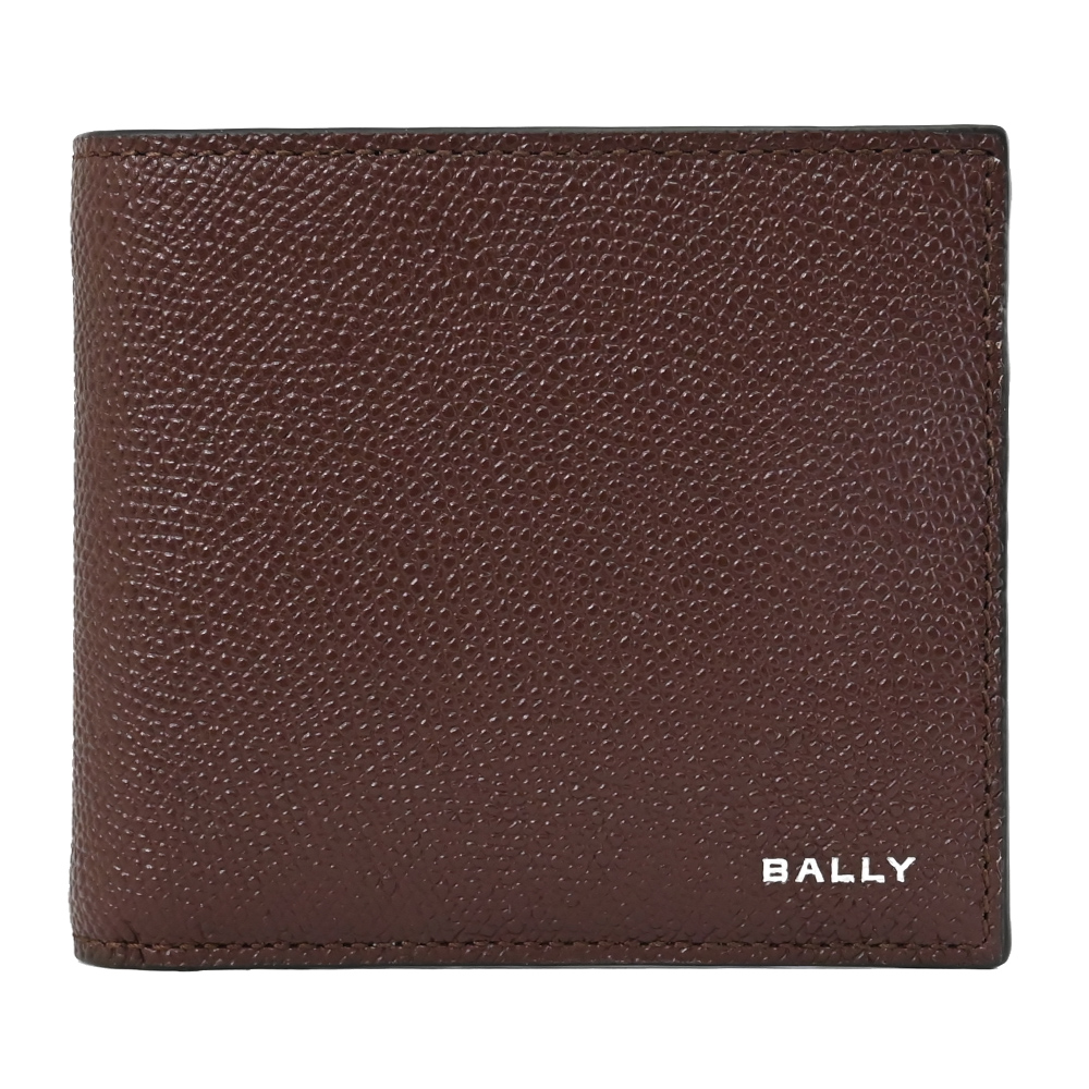 BALLY 6306563 FLAG 燙印LOGO撞色防刮皮革8卡短夾.深咖紅