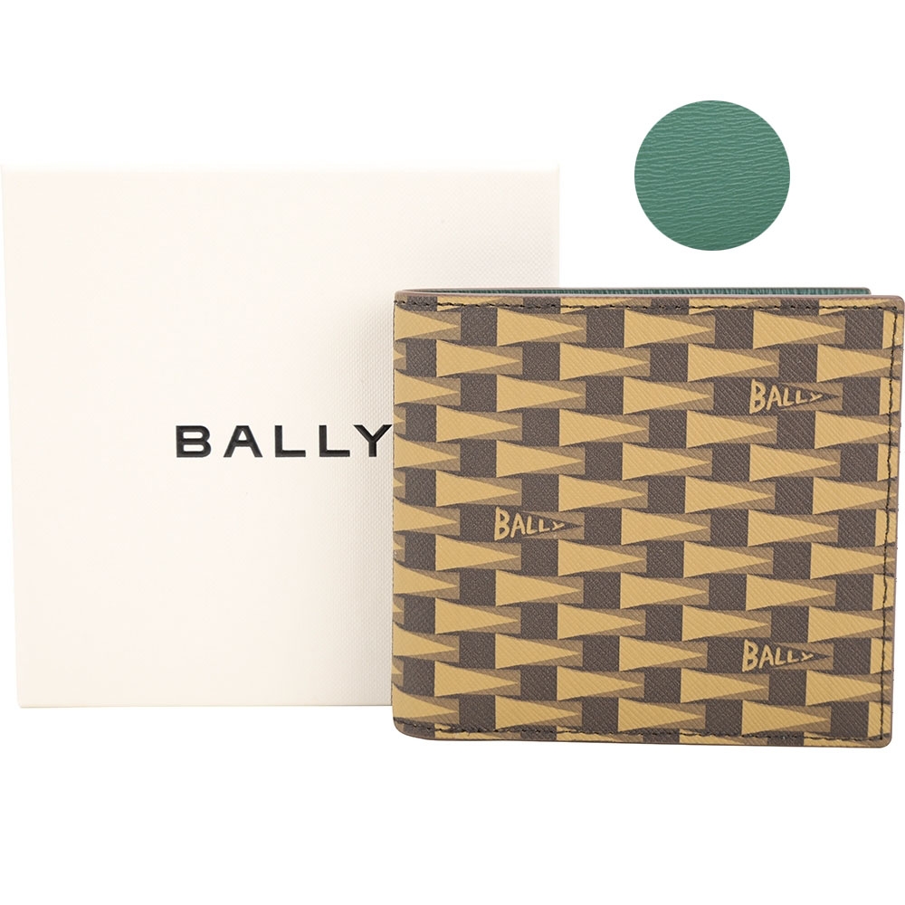 BALLY Pennant 老花帆布撞色牛皮襯裡8卡對折短夾(沙漠棕)