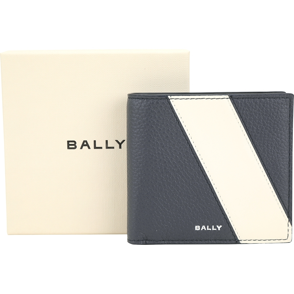 BALLY Lago 對角拼接小牛皮8卡對折短夾(深藍色)