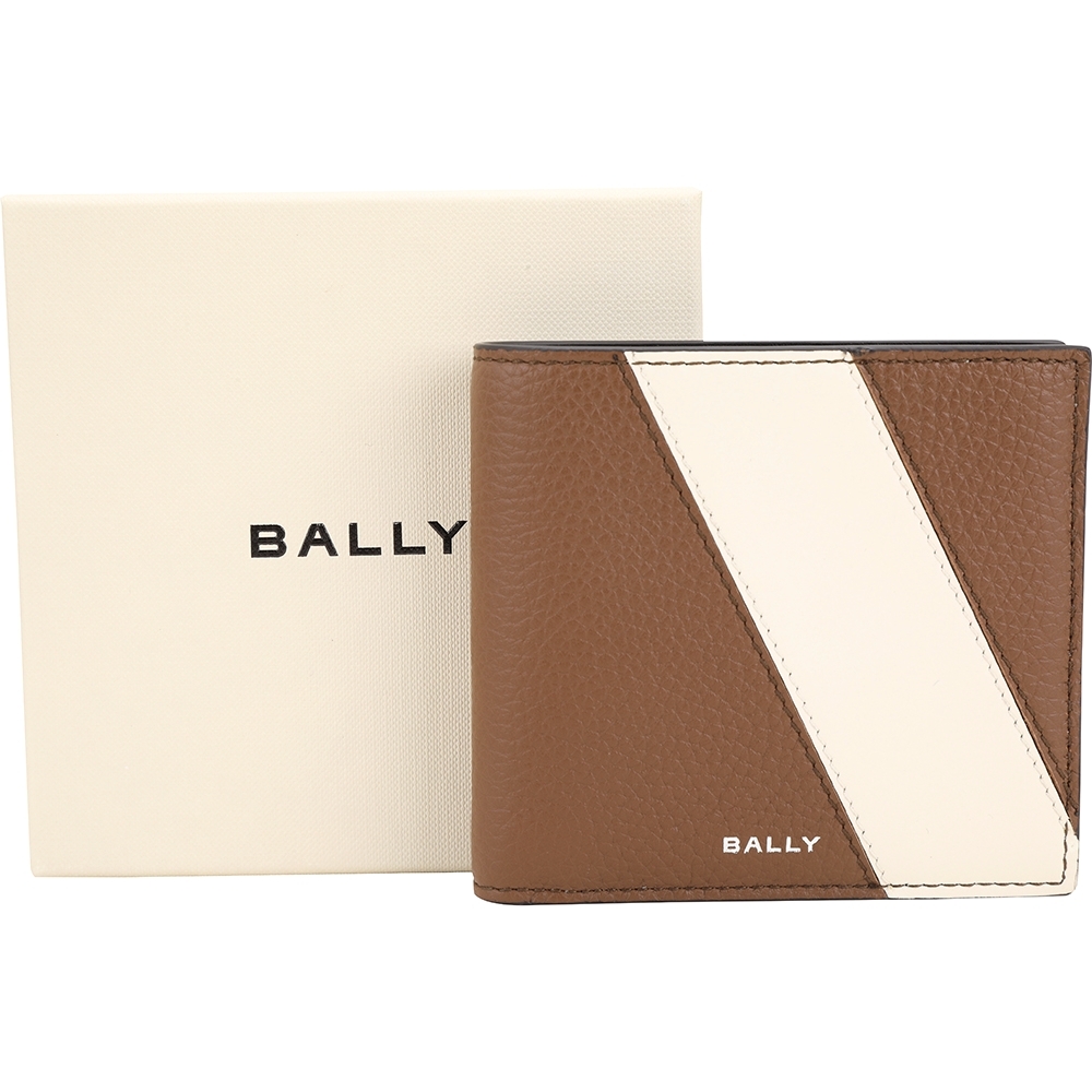 BALLY Lago 對角拼接小牛皮8卡對折短夾(咖啡色)