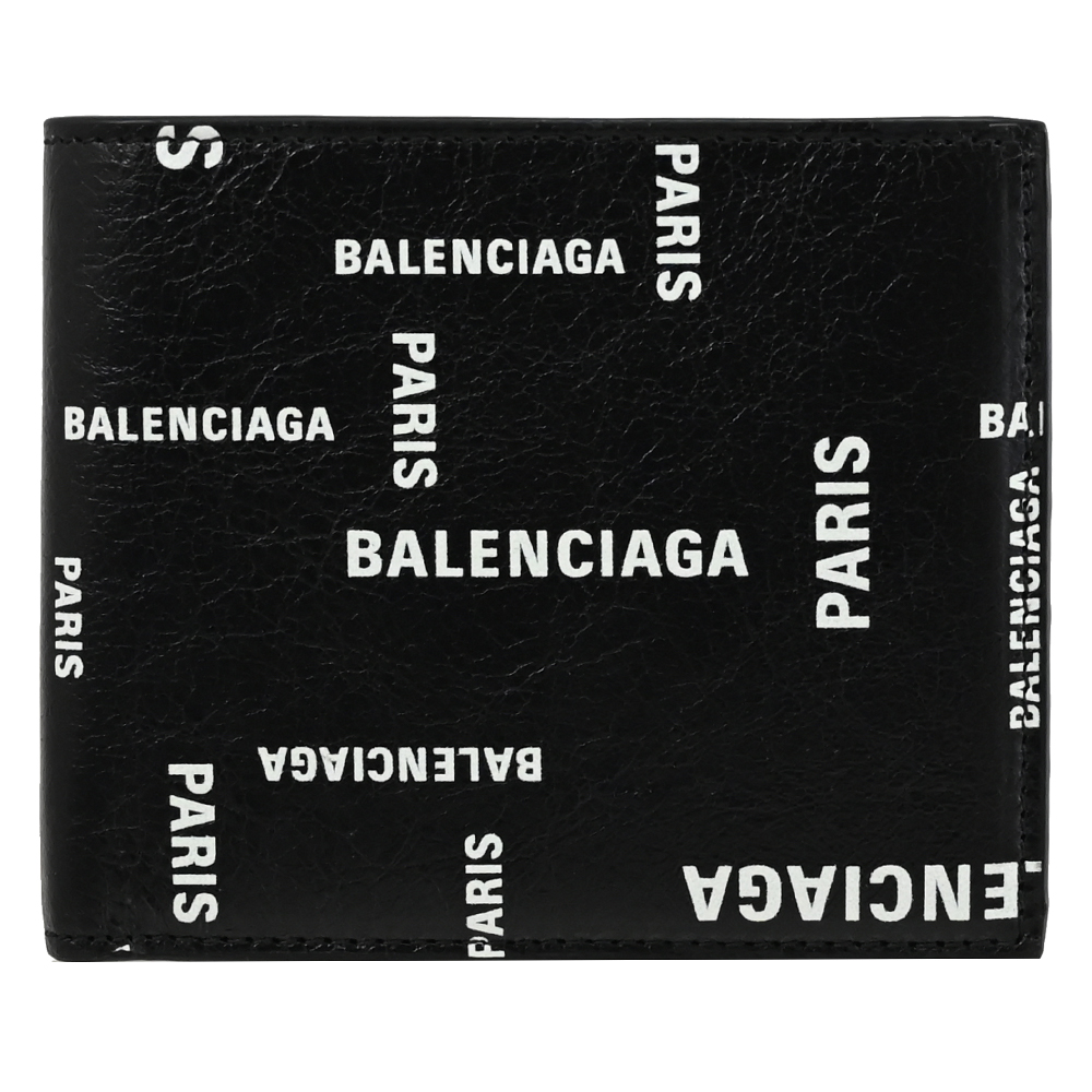 BALENCIAGA 巴黎世家 594549 個性LOGO印花羊皮對開8卡短夾.黑