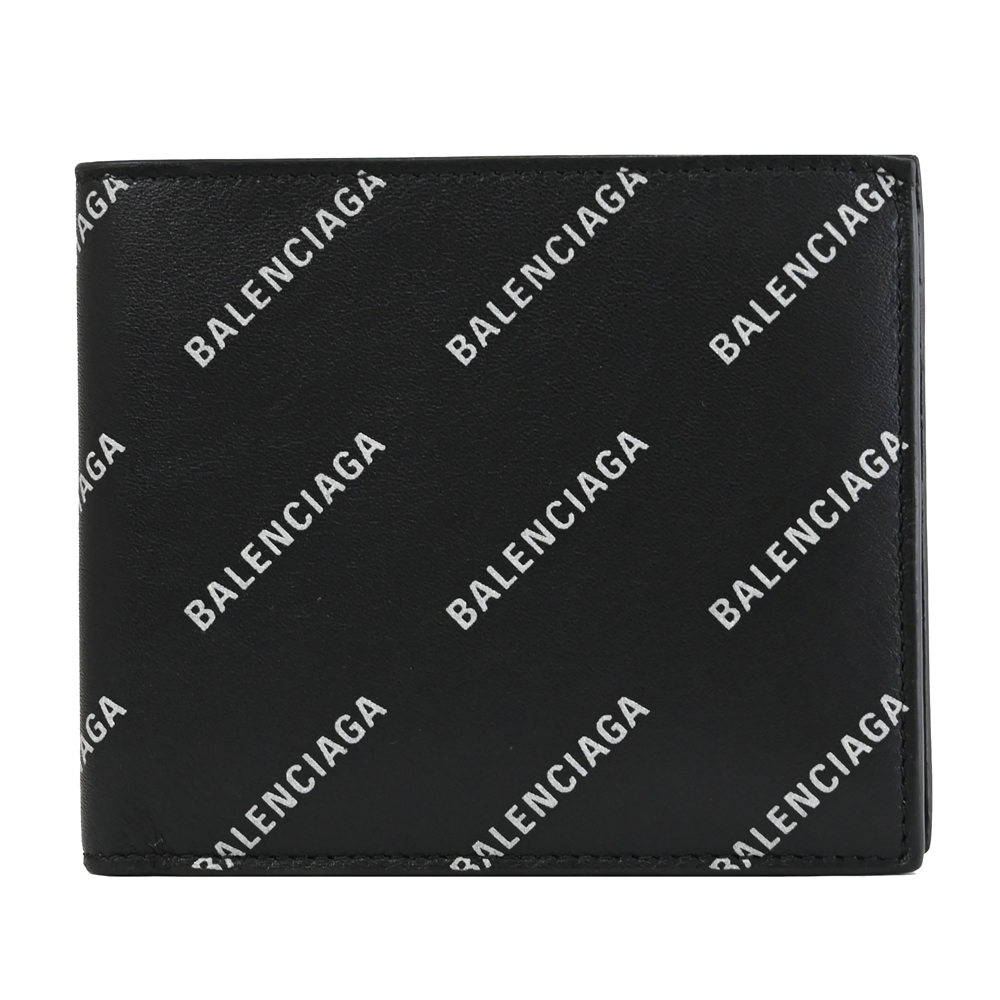 BALENCIAGA 巴黎世家 594549 滿版小LOGO印花牛皮對開8卡短夾.黑