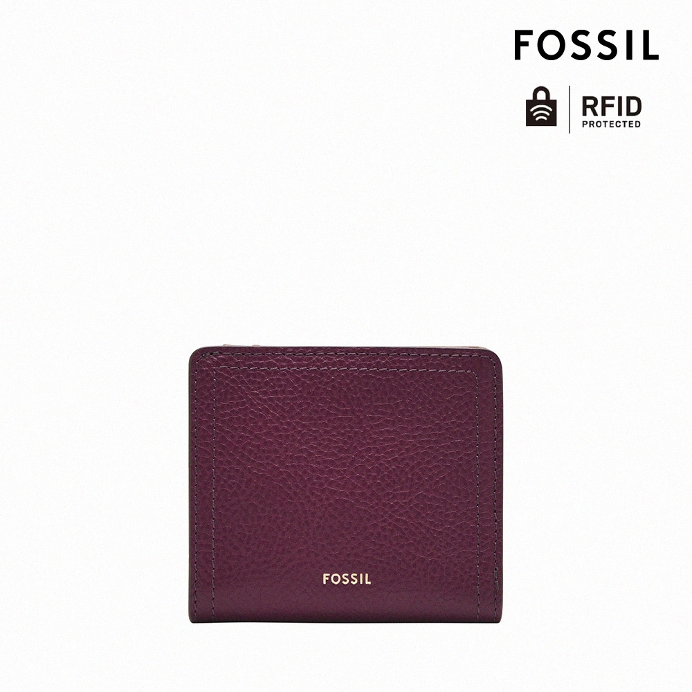 【FOSSIL】Leon 真皮證件格零錢袋皮夾女短夾紫晶色 SL7829519