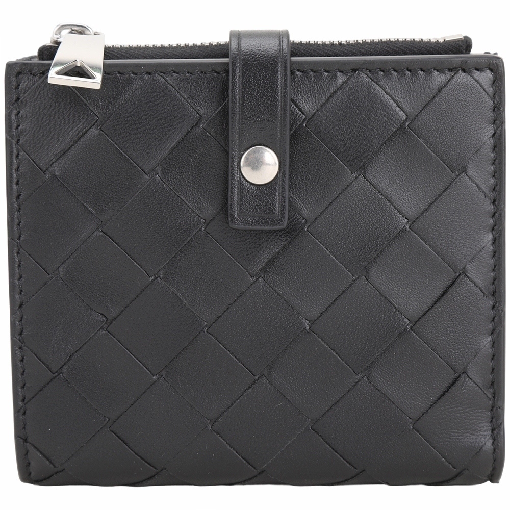 BOTTEGA VENETA 寶緹嘉 Intrecciato 小羊皮編織6卡細帶扣式短夾(黑色)