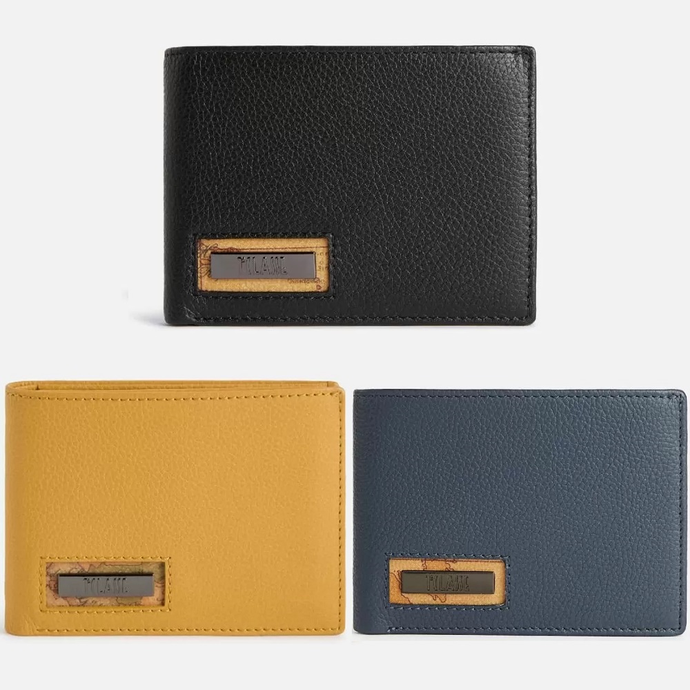 Alviero Martini 【 義大利地圖包】小牛皮13卡零錢袋短夾-三色