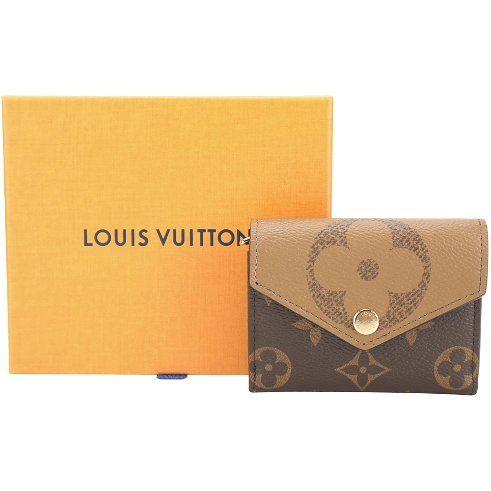 Louis Vuitton LV路易威登 M80725 Zoé Monogram 老花拼接三折釦式短夾(咖駝色)