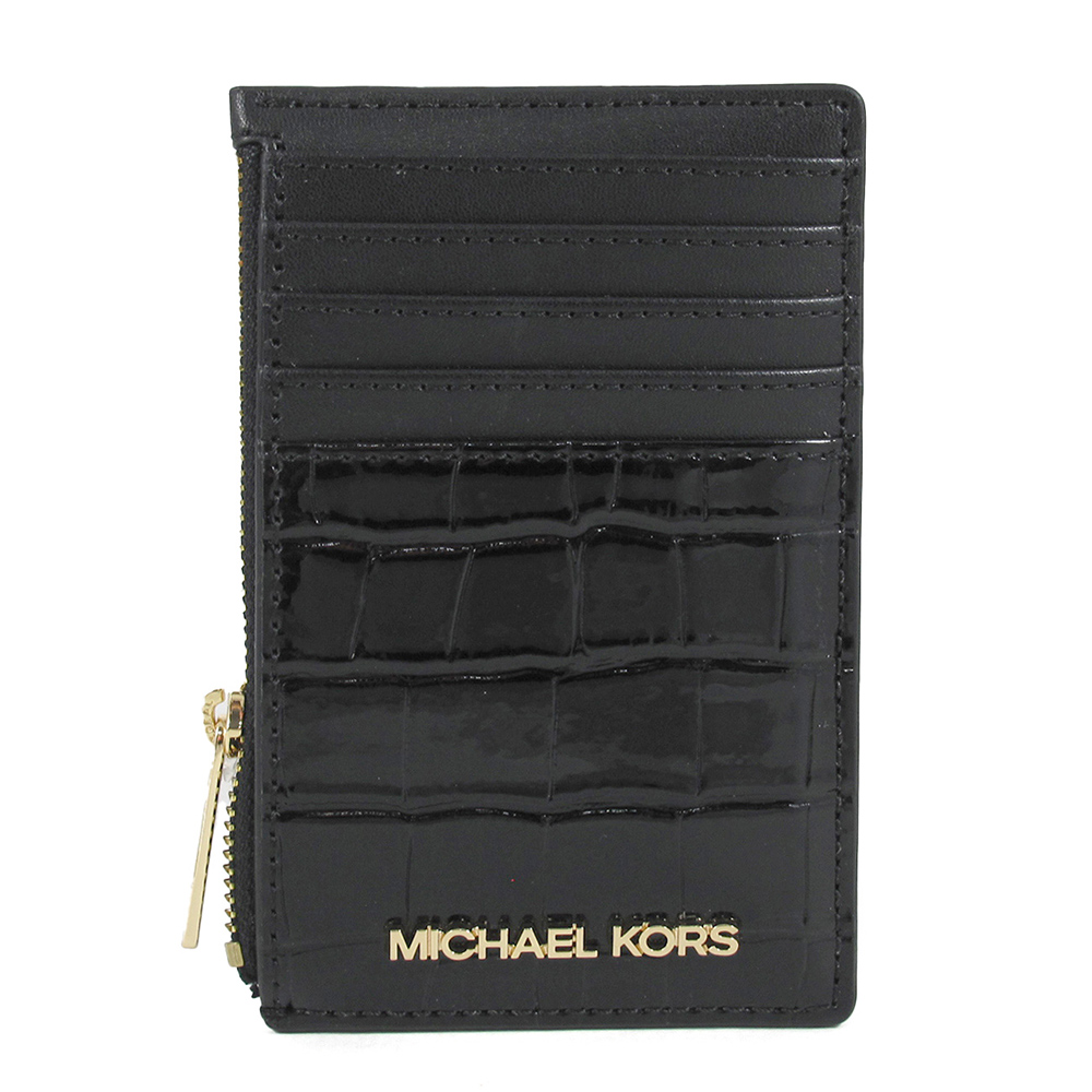 MICHAEL KORS JET SET TRAVEL 金字LOGO黑色鱷魚紋多層卡片包