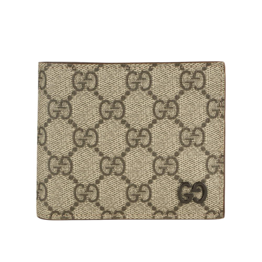 GUCCI 棕色GG Logo 塗層帆布對開8卡短夾(米色/烏木色) 768243 FACQC 9773