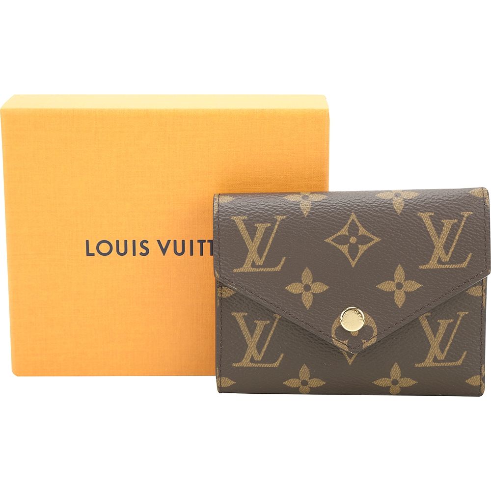 Louis Vuitton 路易威登 M62360 Victorine 老花帆布信封三折短夾(咖啡色/芭蕾粉內裡)