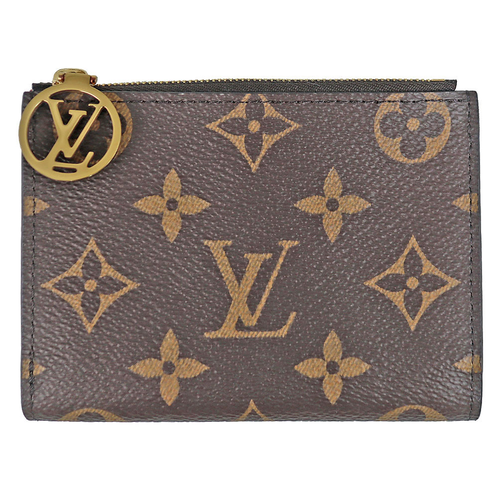 Louis Vuitton 路易威登 Monogram 棕 LV花紋拉鍊對開粉桃裡短夾-M25692