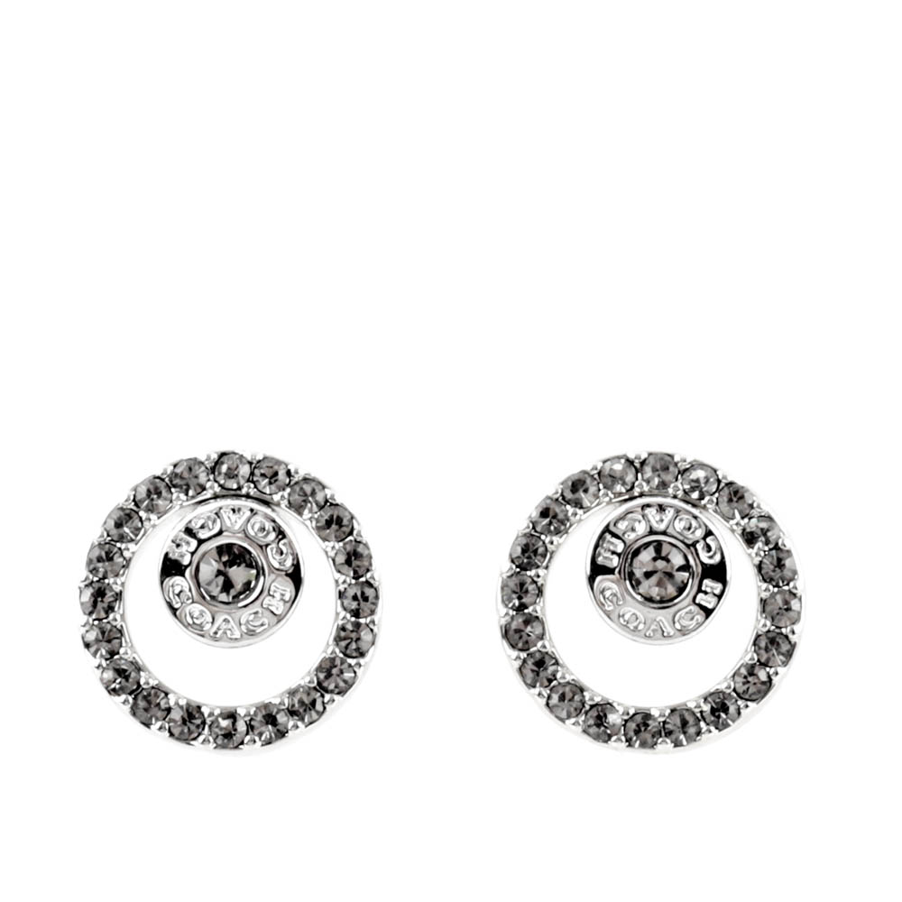 COACH 鏤空圓圈玻璃鑽鑲嵌針式耳環(銀色) F68009 SLV