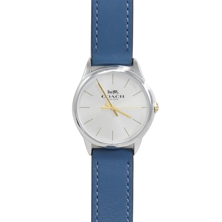 COACH W1549 Ruby 馬車LOGO素面石英腕錶.藍