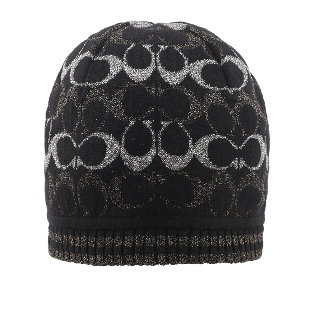 COACH 金屬纖維CC Logo 羊毛毛帽(黑色) CK710 BLK