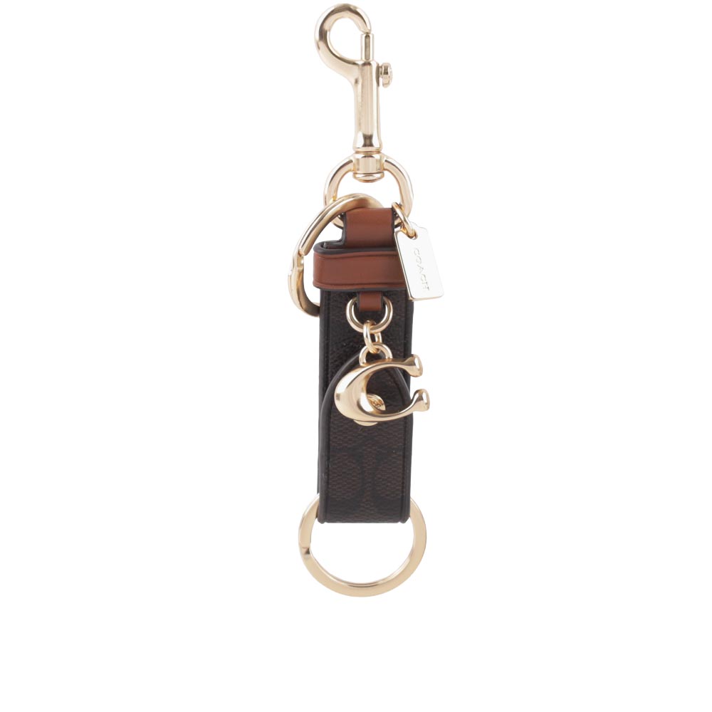 COACH 轉釦設計帆布及小牛皮吊飾/鑰匙圈(棕色/紅棕木色) CN401 IMW6S