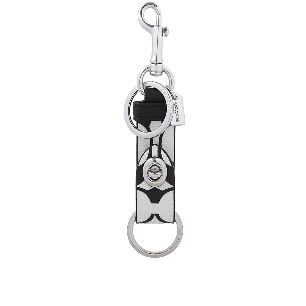 COACH 轉釦設計塗層帆布拼色吊飾/鑰匙圈(黑色/白色) CP362 SVCAH