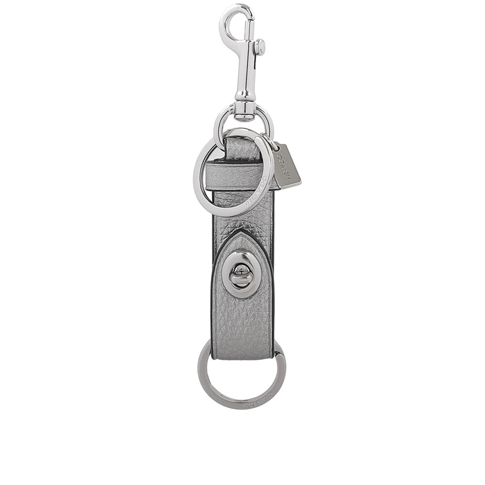 COACH 轉釦設計金屬色荔枝皮革吊飾/鑰匙圈(煤灰色) CP616 SVWFX