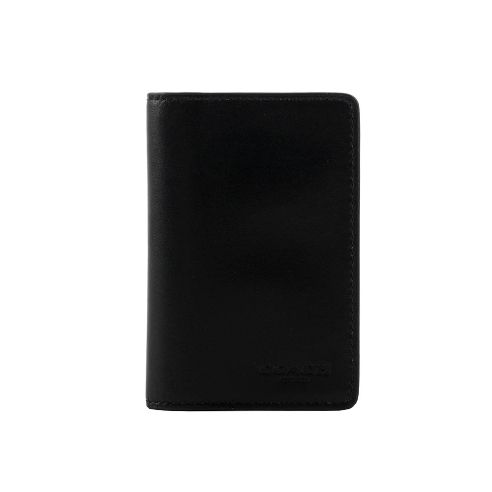COACH 平滑小牛皮二折證件照卡片夾/名片夾(黑色) CJ728 QBBK