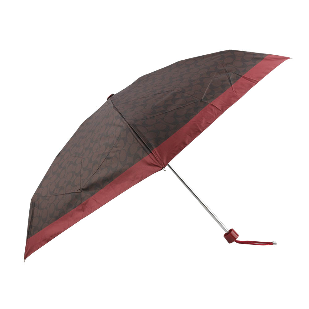 COACH CC Logo 滿版標誌環保材質迷你雨傘(栗子棕/紅色) C4322 RYV