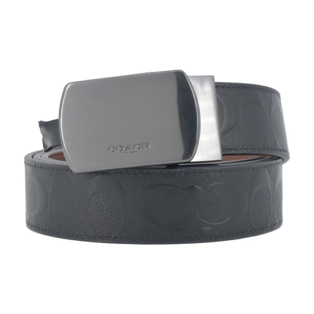 COACH 鐵牌浮雕logo 男士皮帶(黑)