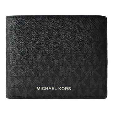 MICHAEL KORS COOPER滿版男用對開短夾(附證件夾)-黑