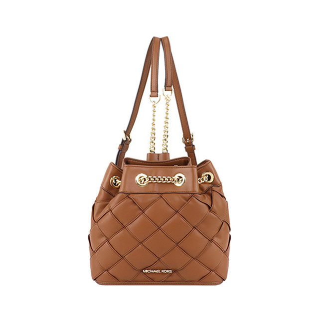 MICHAEL KORS MK REGINA編織菱格束口水桶後揹包-棕