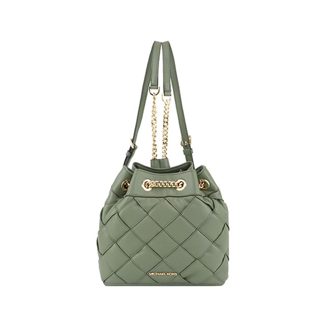 MICHAEL KORS MK REGINA編織菱格束口水桶後揹包-軍綠